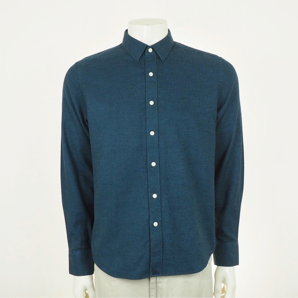 Untuckit Veneto Flannel Button Down Shirt Mens Medium Blue Wrinkle Free Cotton